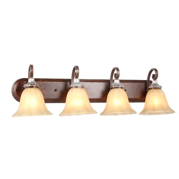 Hampton Bay 30 in. 4-Light Oxide Brass and Mystique Silver Traditional Bathroom Vanity Light with Frosted Glass Shades