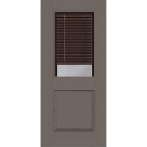Steves & Sons Legacy 36 in. x 80 in. Universal Handing 1/2-Lite Clear Glass Mocha Miniblind Kindling Finish Fiberglass Front Door Slab
