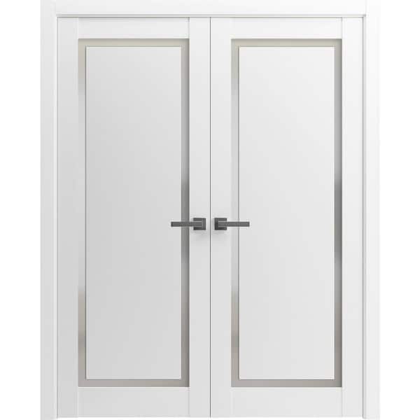 72 in. x 80 in. 2 Panel Painted White Finished Solid Wood Sliding Door with Hardware