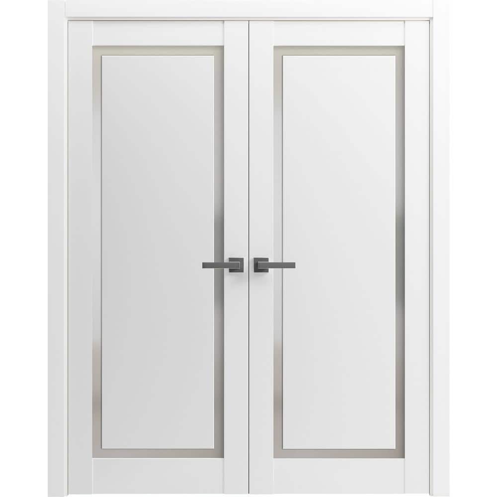 Modern White French Double Doors with Frosted Glass
