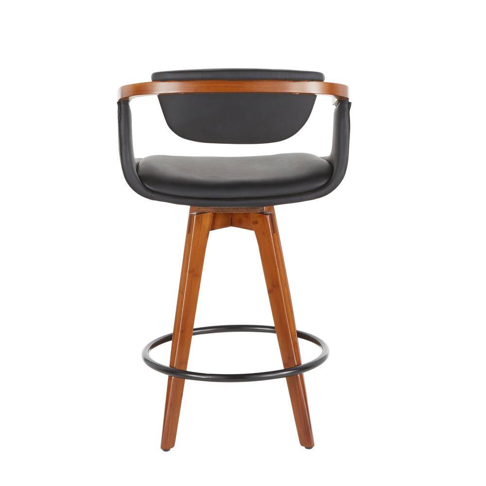 Mid-Century Modern Swivel Counter Stool in Walnut & Black