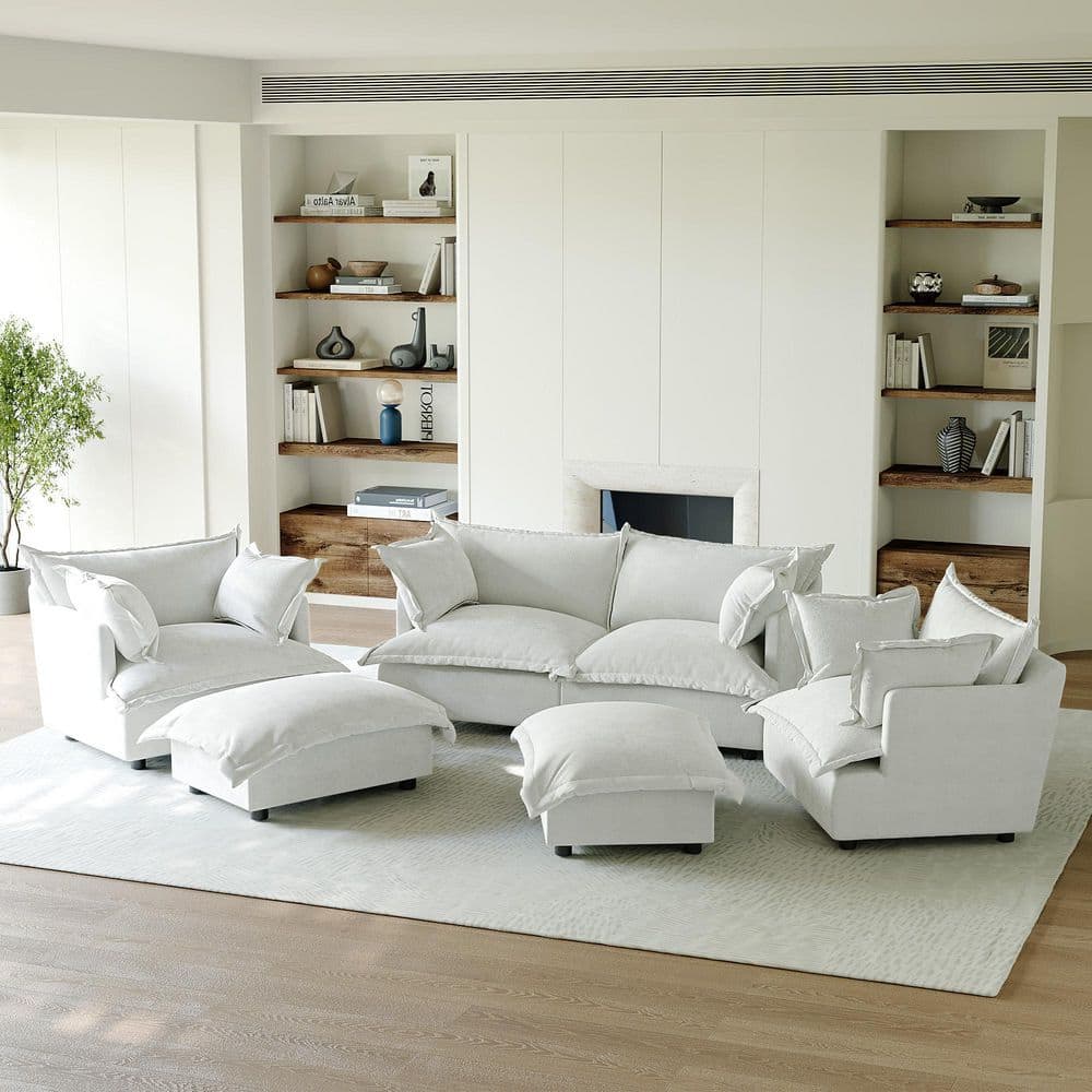 81.1 in. Flared Arm 6-piece Chenille Modular Sectional Sofa in Beige price history on PriceWatchPro
