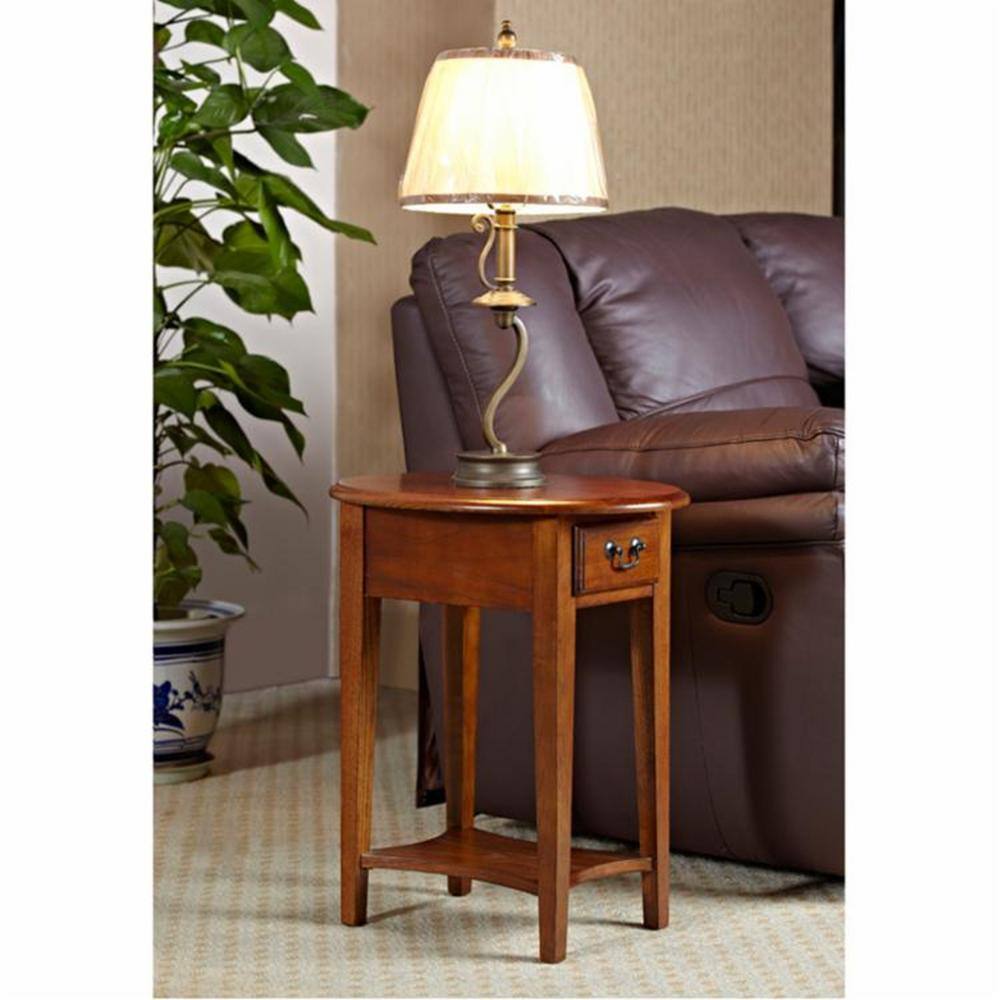 Elegant Round Medium Oak Side Table with Storage Drawer