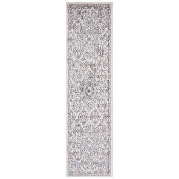 Oregon 2 ft. x 12 ft. Gray/Ivory Floral Border Runner Rug