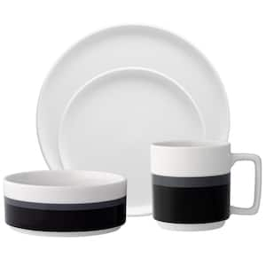 ColorStax Stripe Black Stax (Black) Porcelain 4-Piece Place Setting, Service for 1