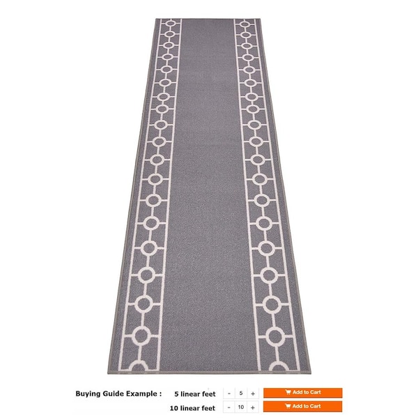 Stripes Bordered Black&Gray Color 26 in. Width x Your Choice Length Custom Size Roll Runner Rug/Stair Runner