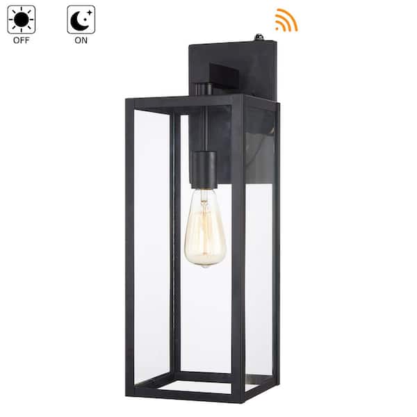 Hukoro Martin 21 in. 1-Light Matte Black Hardwired Outdoor Wall Lantern Sconce with Dusk to Dawn