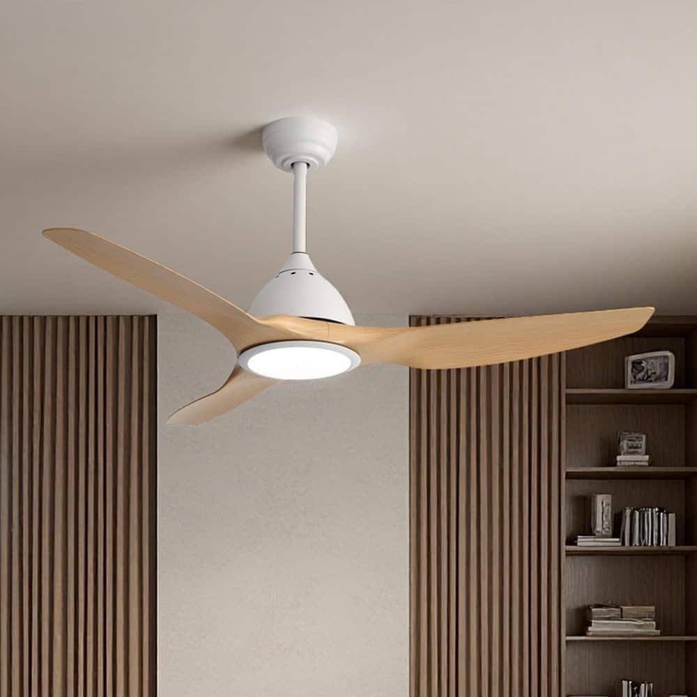 52 in. Integrated LED Indoor Downrod Mount White and Oak Standard Ceiling Fan with Dimmable Light and Remote 6-Speed price history on PriceWatchPro