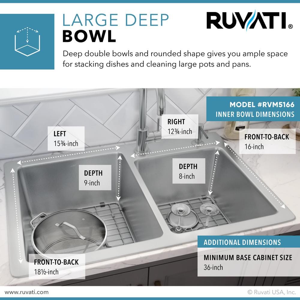 Ruvati 36" Stainless Steel Double Bowl Drop-In Kitchen Sink