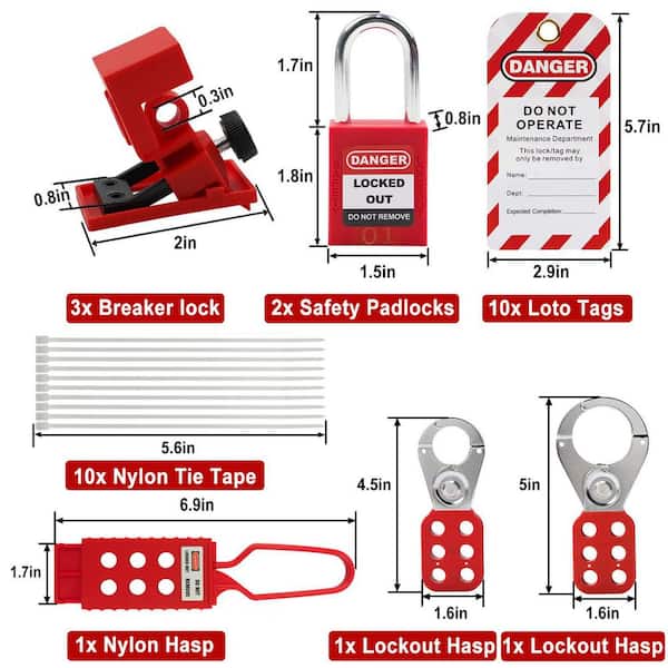 Lockout Tagout Kit Electric Loto - Group Locking Hasps, Lockout Tags, Safety Padlocks With Number, Nylon Straps With Pocket Pocket (Red Set - View #7