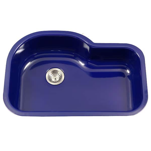 Houzer Porcela 31 in. Navy Blue Porcelain Enamel Steel Undermount Single Bowl Kitchen Sink - PCH-3700 NB