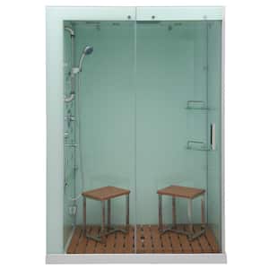 Venus 59 in. x 32 in. X 86 in. Steam Shower Kit in White with Sliding Door, Left Side Controls and Center Drain