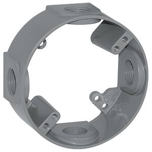 Round Metal Weatherproof Electrical Outlet Box Extension Ring with (4) 1/2 inch Holes, Gray