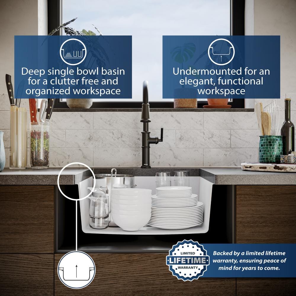 White Quartz 24'' Single Bowl Undermount Kitchen Sink