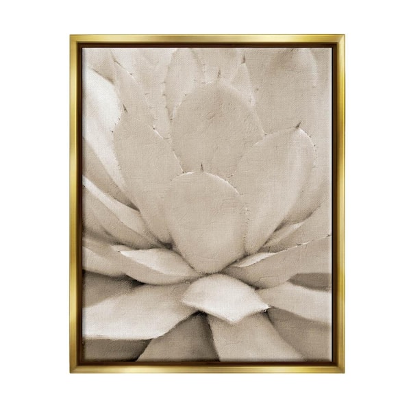 The Stupell Home Decor Collection Prickly Agave Plant Monochromatic Desert Succulent" by Kim Allen Floater Frame Nature Wall Art Print 17 in. x 21 in.