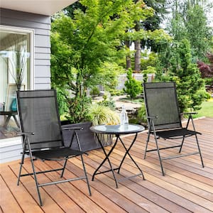 Black Adjustable Steel Patio Folding Chair Recliner (Set of 2)