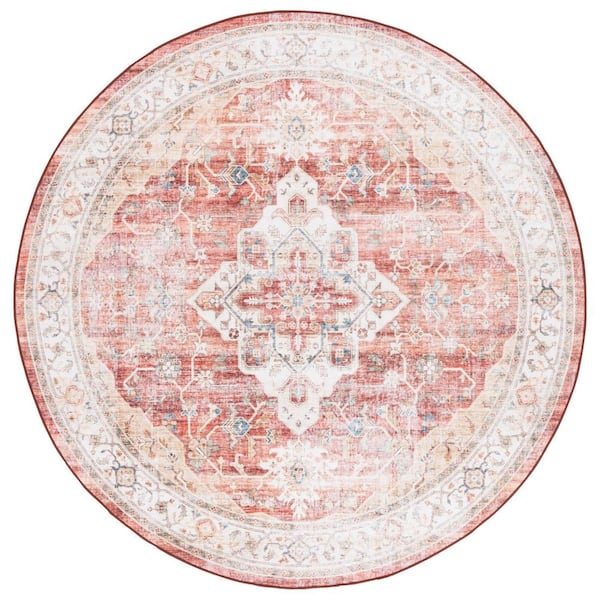 SAFAVIEH Arizona Rust/Gold 6 ft. x 6 ft. Distressed Border Ornate Machine Washable Round Area Rug