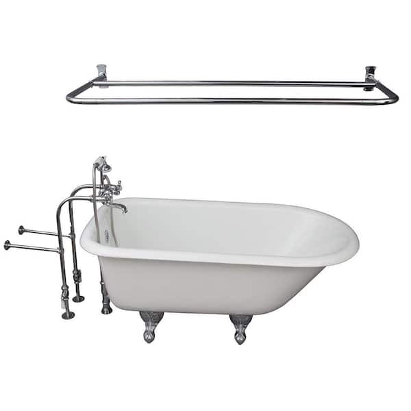 Barclay Products 4.5 ft. Cast Iron Ball and Claw Feet Roll Top Tub in White with Polished Chrome Accessories