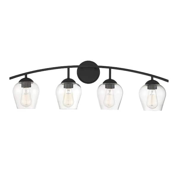 Savoy House 32.75 in. W x 10.37 in. H 4-Light Matte Black Bathroom Vanity Light with Clear Glass Shades
