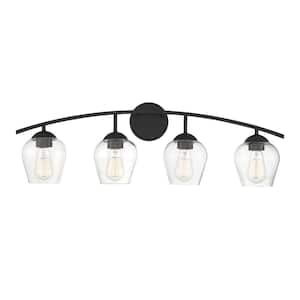 32.75 in. W x 10.37 in. H 4-Light Matte Black Bathroom Vanity Light with Clear Glass Shades
