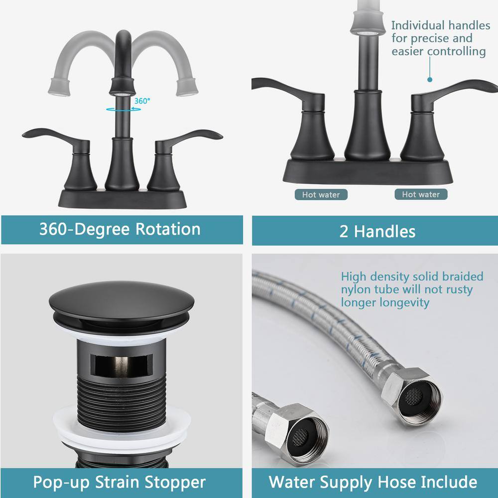Matte Black Double Handle High Arc Bathroom Faucet with Pop Up Drain