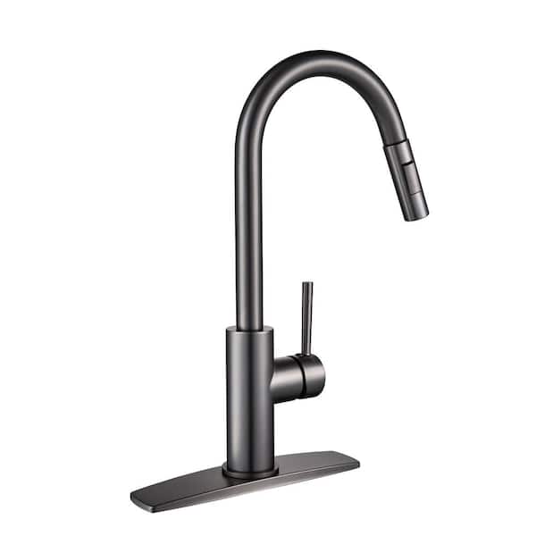 androme Single Handle Pull Down Sprayer Kitchen Faucet with Plastic Sprayer in Gunmetal Gray