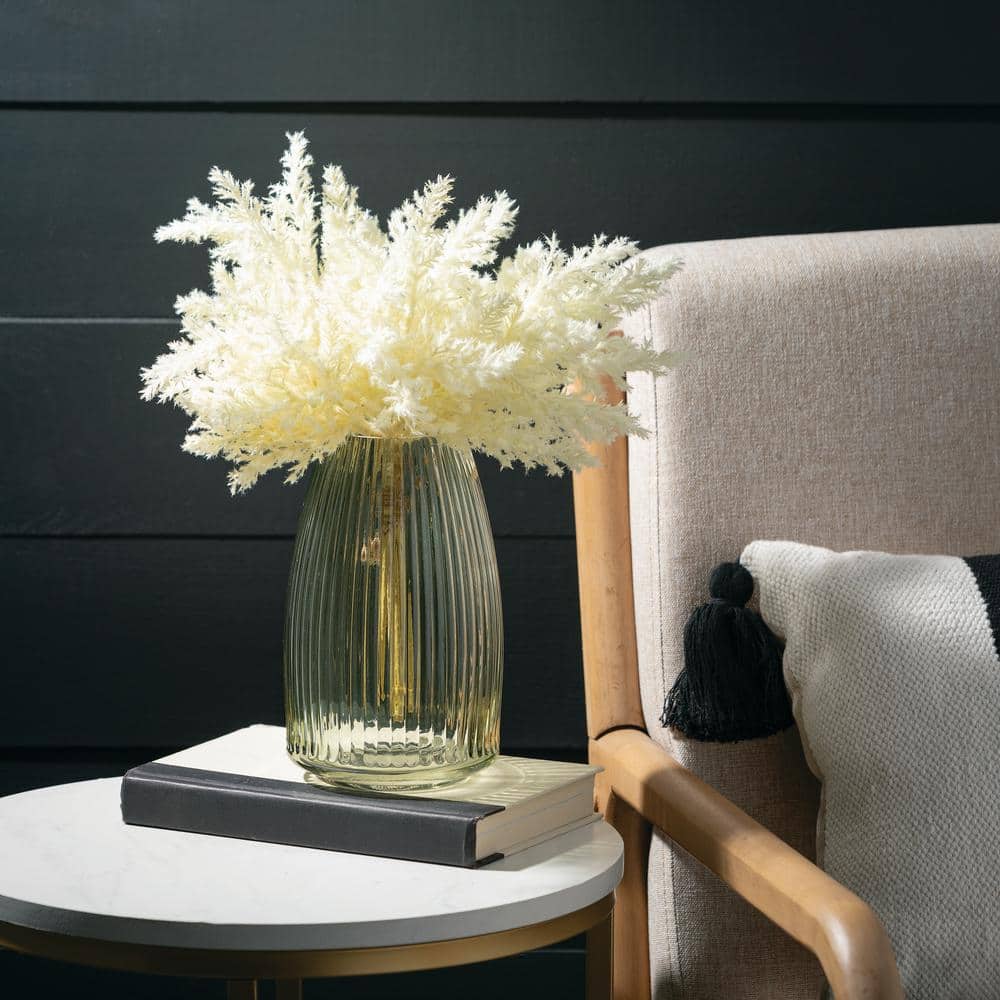 Green Ribbed Glass Vase for Table Centerpieces