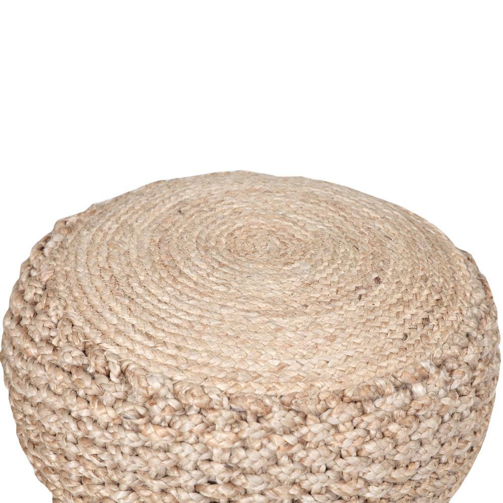 Natural Jute Round Pouf with Braided Design, 20"