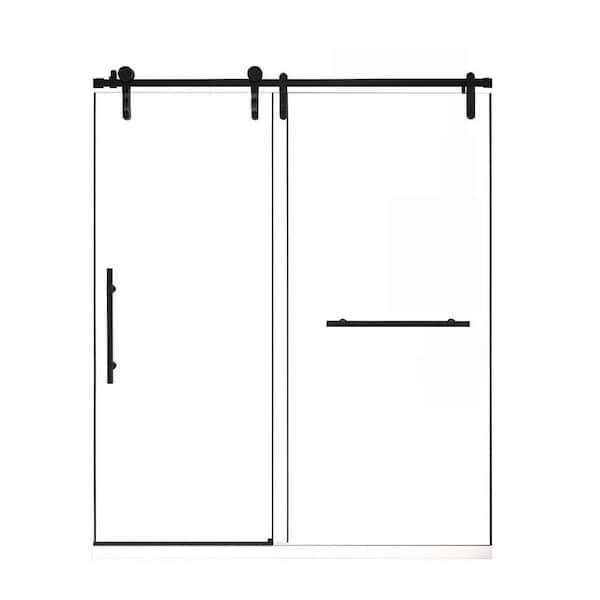 44 in. - 48 in. W x 76 in. H Frameless Sliding Shower Door in Matte Black with Clear Tempered Glass and Waterproof Seal