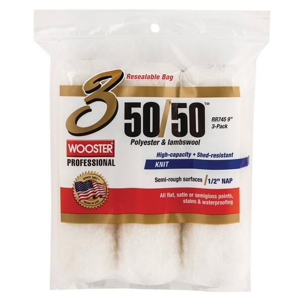 Wooster 9 in. x 1/2 in. 50/50 Lambswool/Polyester Knit Roller Cover (3-Pack)