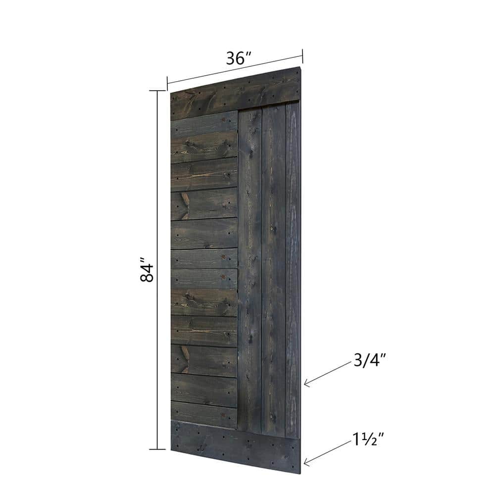 Carbon Gray Solid Knotty Pine Sliding Barn Door Kit with Black Hardware