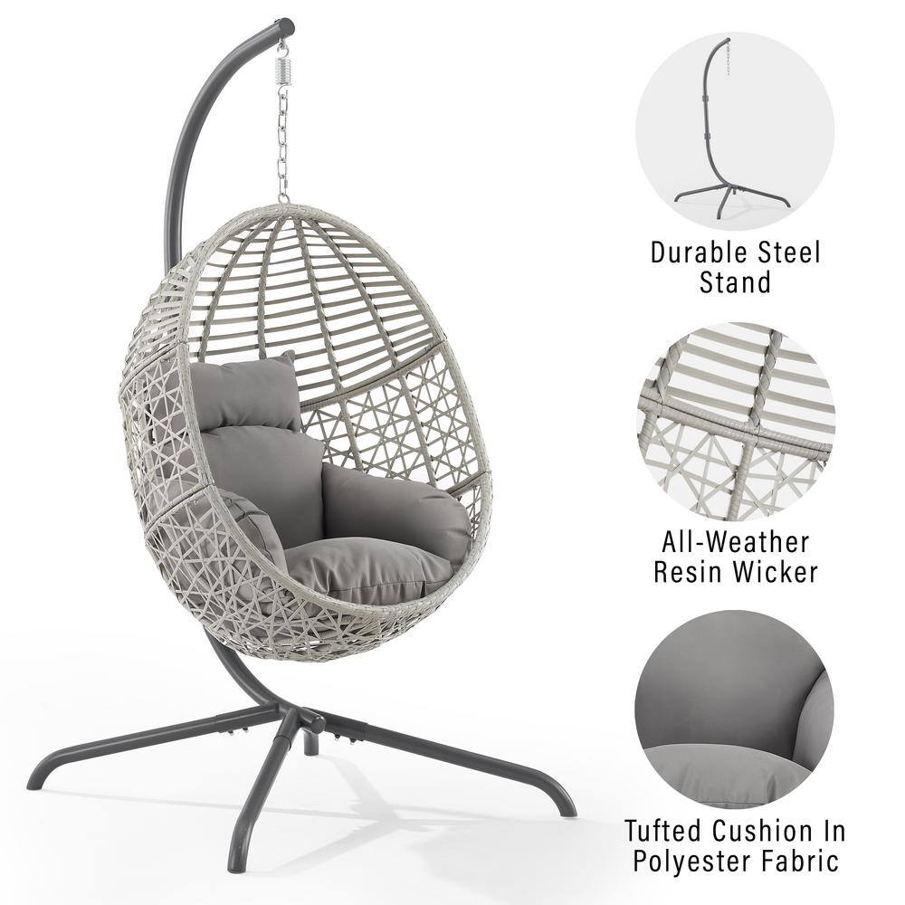 Gray Steel Wicker Hanging Egg Chair with Cushions
