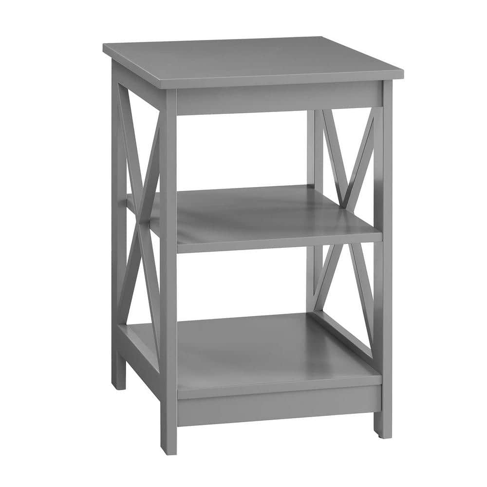 Gray MDF 3-Shelf Rectangular End Table