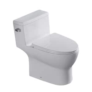 One-Piece 1.28 GPF Comfort Height Single Flush Elongated Toilet in White with Soft Closing Seat