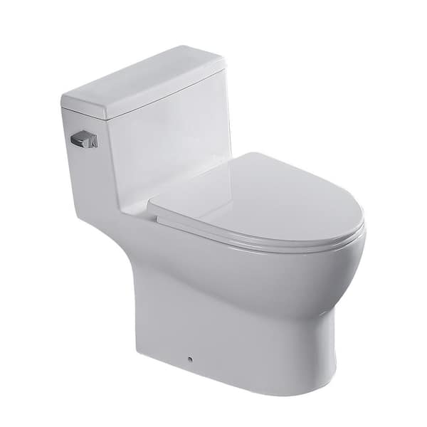 Amucolo One-Piece 1.28 GPF Comfort Height Single Flush Elongated Toilet in White with Soft Closing Seat