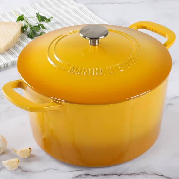 7 qt. Gatwick Enameled Cast Iron Dutch Oven in Yellow with SS Knob Lid,  1-Set