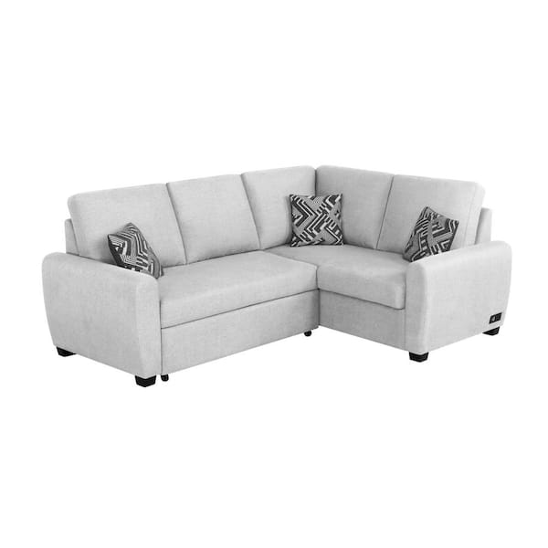 Lifestyle Solutions Shari 2-Piece Charcoal Channel Tufted- Curve L-Shaped Left Facing Sectional Sofa with Wood Legs