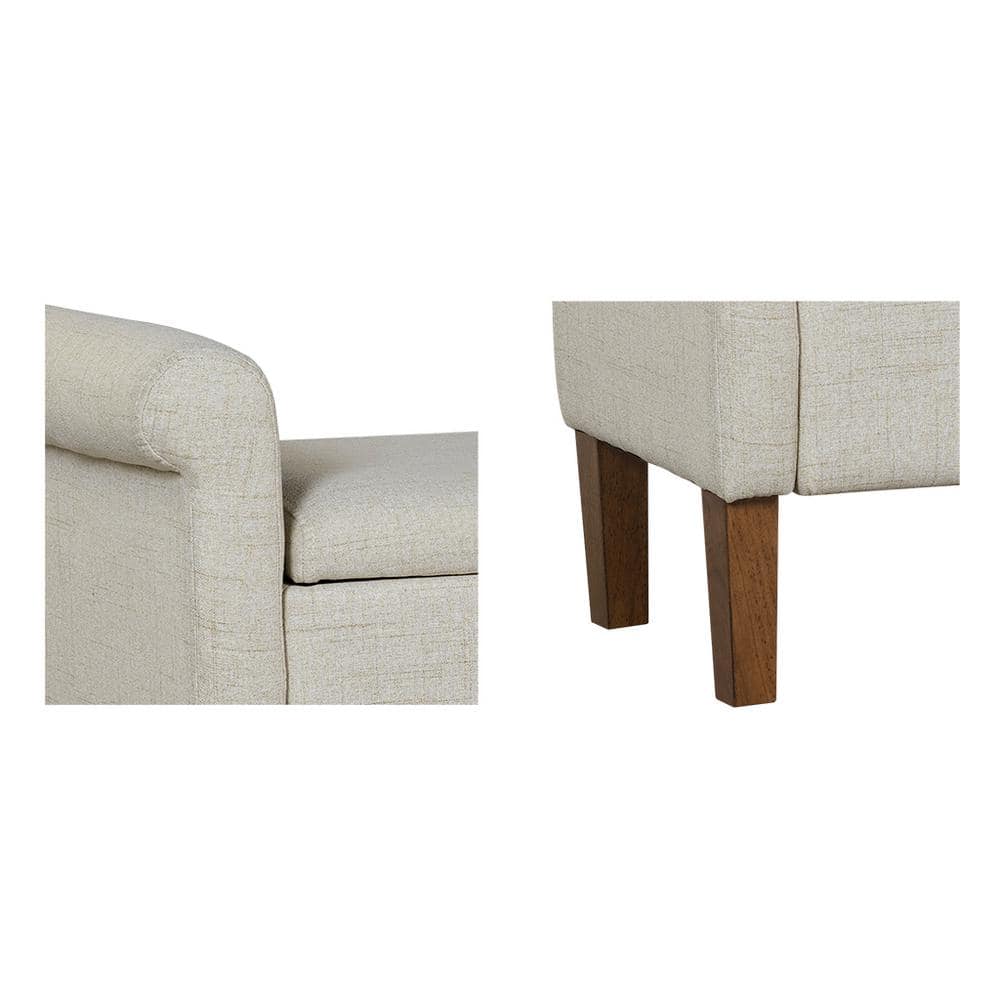 Natural Upholstered Storage Bench with Rolled Armrests