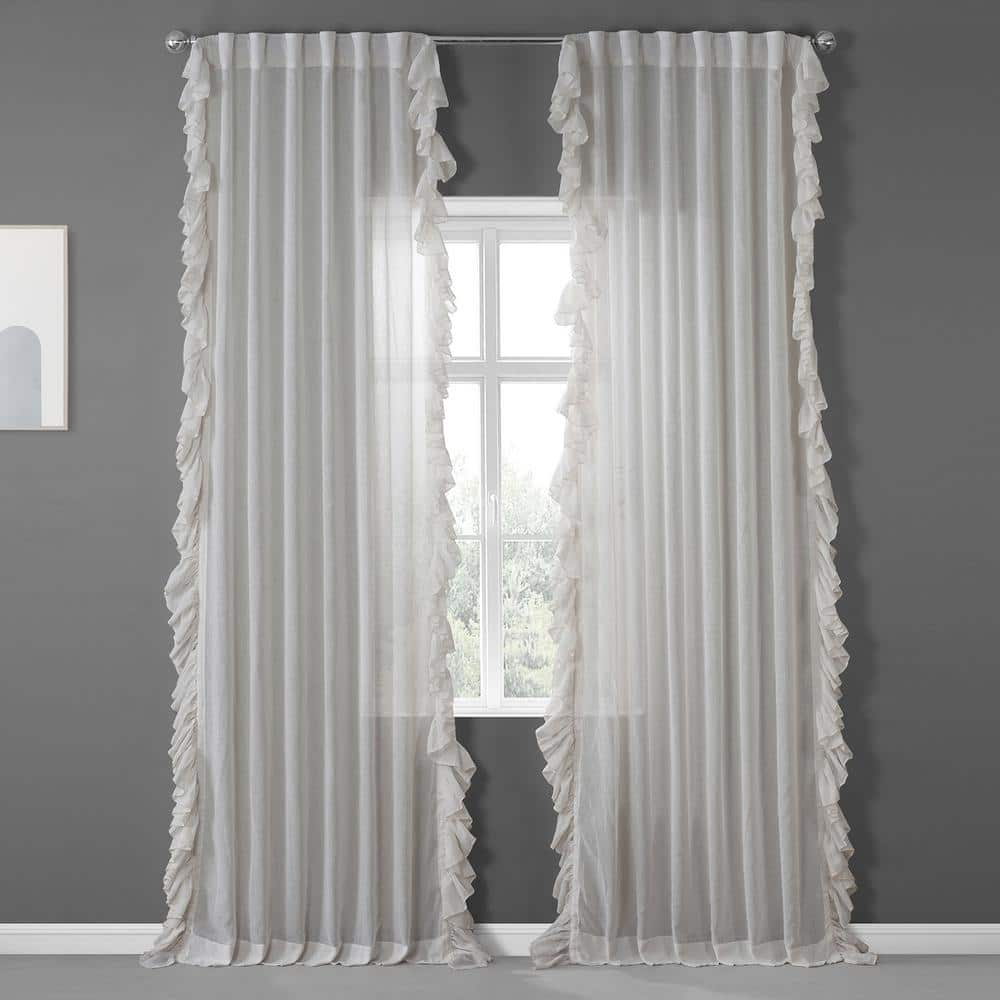 Exclusive Fabrics & Furnishings Gardenia Ivory Faux Linen Ruffle Sheer Rod Pocket Curtain - 50 in. W x 84 in. L (1 Panel)