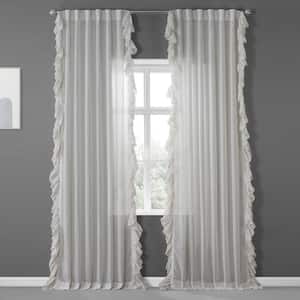 Gardenia Ivory Faux Linen Ruffle Sheer Rod Pocket Curtain - 50 in. W x 84 in. L (1 Panel)