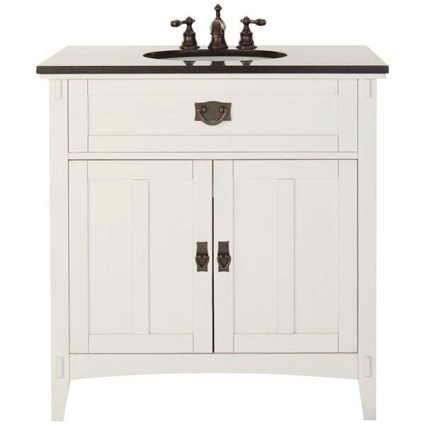 Home Decorators Collection Artisan 33 in. W Bath Vanity in White with Natural Marble Vanity Top in Black