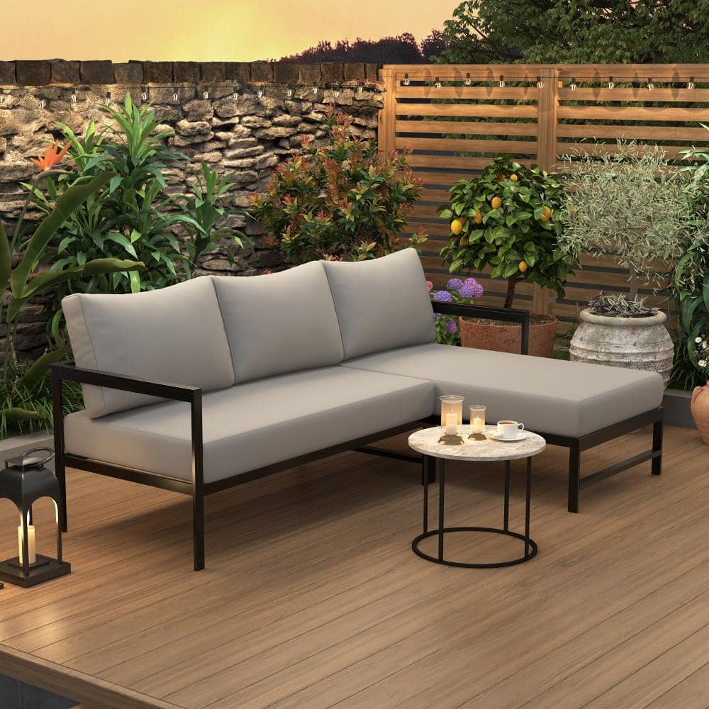 L-Shaped Metal Outdoor Sofa Set with Gray Cushions price history on PriceWatchPro