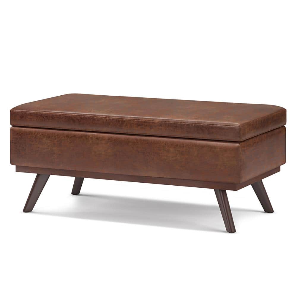 Mid Century Modern Brown Faux Leather Cocktail Table