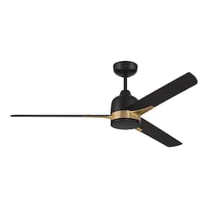 Fuller 52 in. Indoor Flat Black/Satin Brass Finish CeilingFan and Integrated LED Light Kit with 4 Speed Control Included