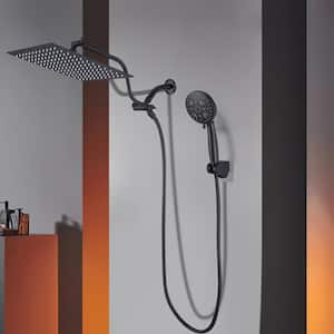 2-Spray 12 in. Wall Mounted Dual Tub Shower Head and Handheld Shower Head 1.6 GPM in Black