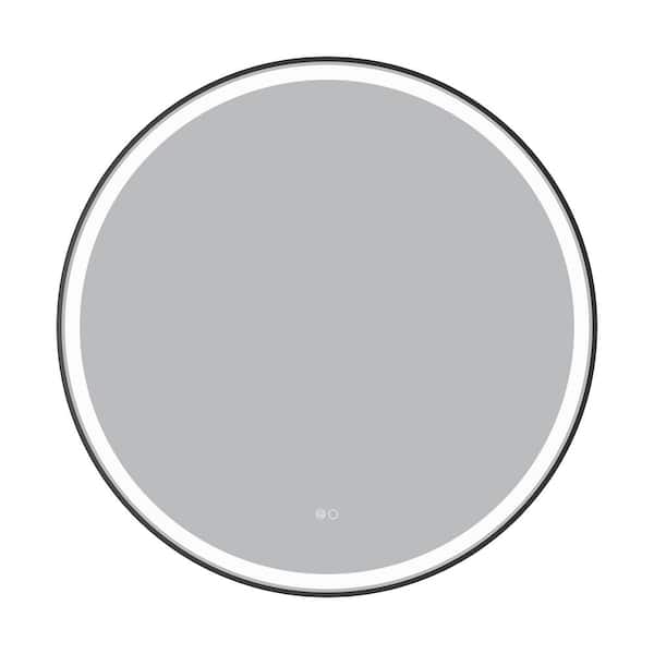 FORCLOVER 36 in. W x 36 in. H Round Aluminum Framed Dimmable LED Wall Bathroom Vanity Mirror in Matte Black