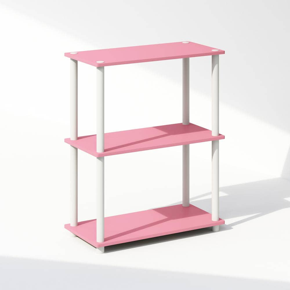 Furinno Turn-N-Tube 29.6 in. Tall Pink/White Wood 3-Shelf Bookcase