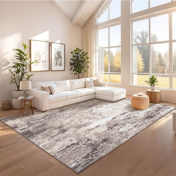 Brown 10 ft. x 13 ft. Modern Abstract Decorative Area Rug Polyester