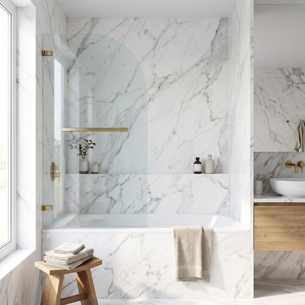 VIGO Orion 34 in. W x 58 in. H Pivot Frameless Tub Door in Matte