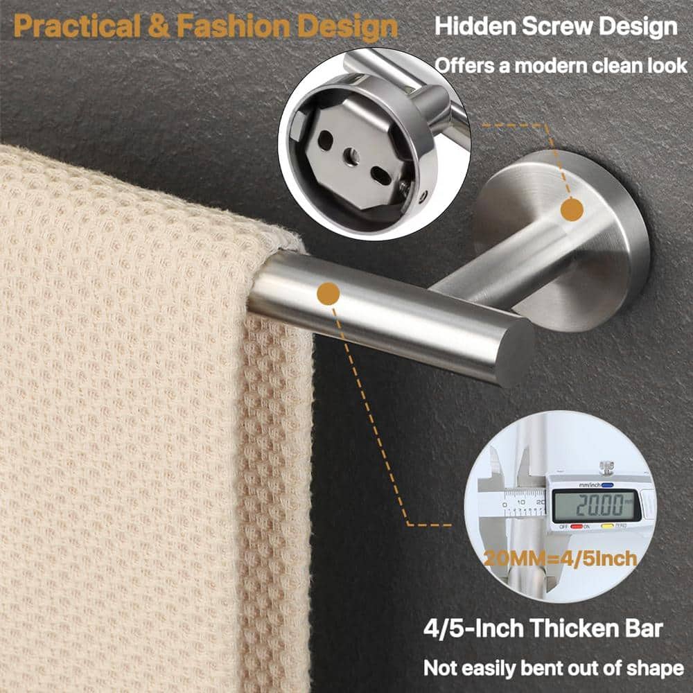 Brushed Nickel 24-Inch Stainless Steel Wall Mounted Towel Bar Set